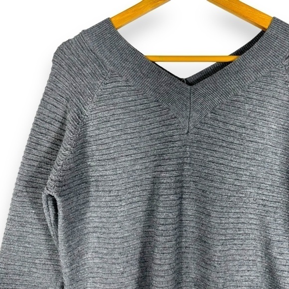 4 for $40 SALE!M Made In Italy Double V Neck Ribbed Sweater, Anthracite Grey, S - Picture 3 of 10